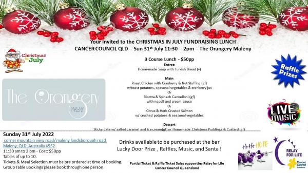 Christmas in July Lunch at The Orangery Maleny for Cancer Council QLD