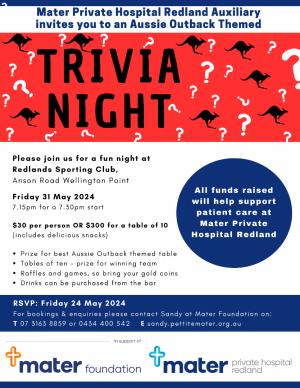 May 31 Mater Redlands Auxiliary Trivia Night