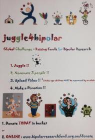 The Juggle4Bipolar is a current Campaign launched from the Melbourne Juggling Convention September 2014 - see Facebook Event page: juggle4bipolar - Ian Parker Bipolar Research Fund to see full details and YouTube Video launch hosted by Carol Smit at the MJC!